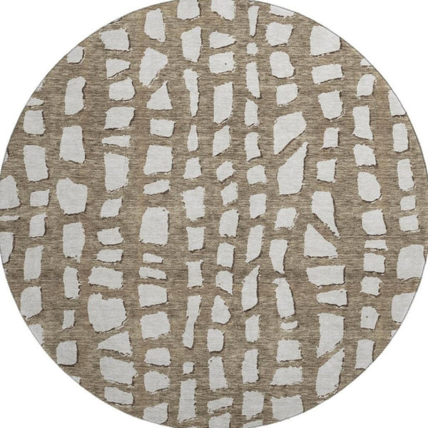 HomeRoots 8' Brown and Ivory Cobblestone Round Rug - Washable, Stain Resistant, UV Protected for Busy Homes 663350