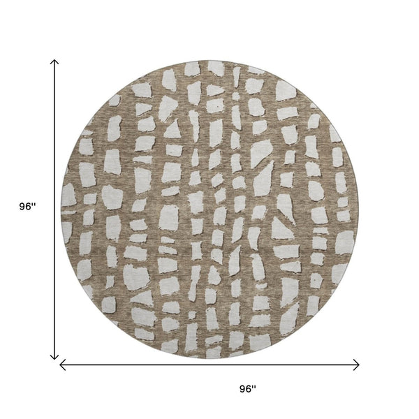 HomeRoots 8' Brown and Ivory Cobblestone Round Rug - Washable, Stain Resistant, UV Protected for Busy Homes 663350