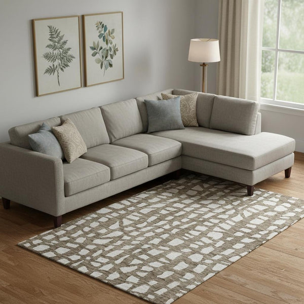 HomeRoots 8' X 10' Cobblestone Washable Area Rug – Durable Brown & Ivory Design with UV Protection & Easy Care 663351