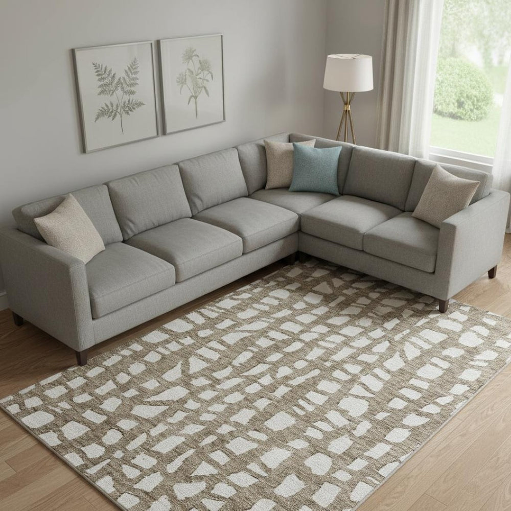 HomeRoots 9' X 12' Brown and Ivory Cobblestone Area Rug - Washable, UV Protected, Durable, Stylish Décor Essential 663352