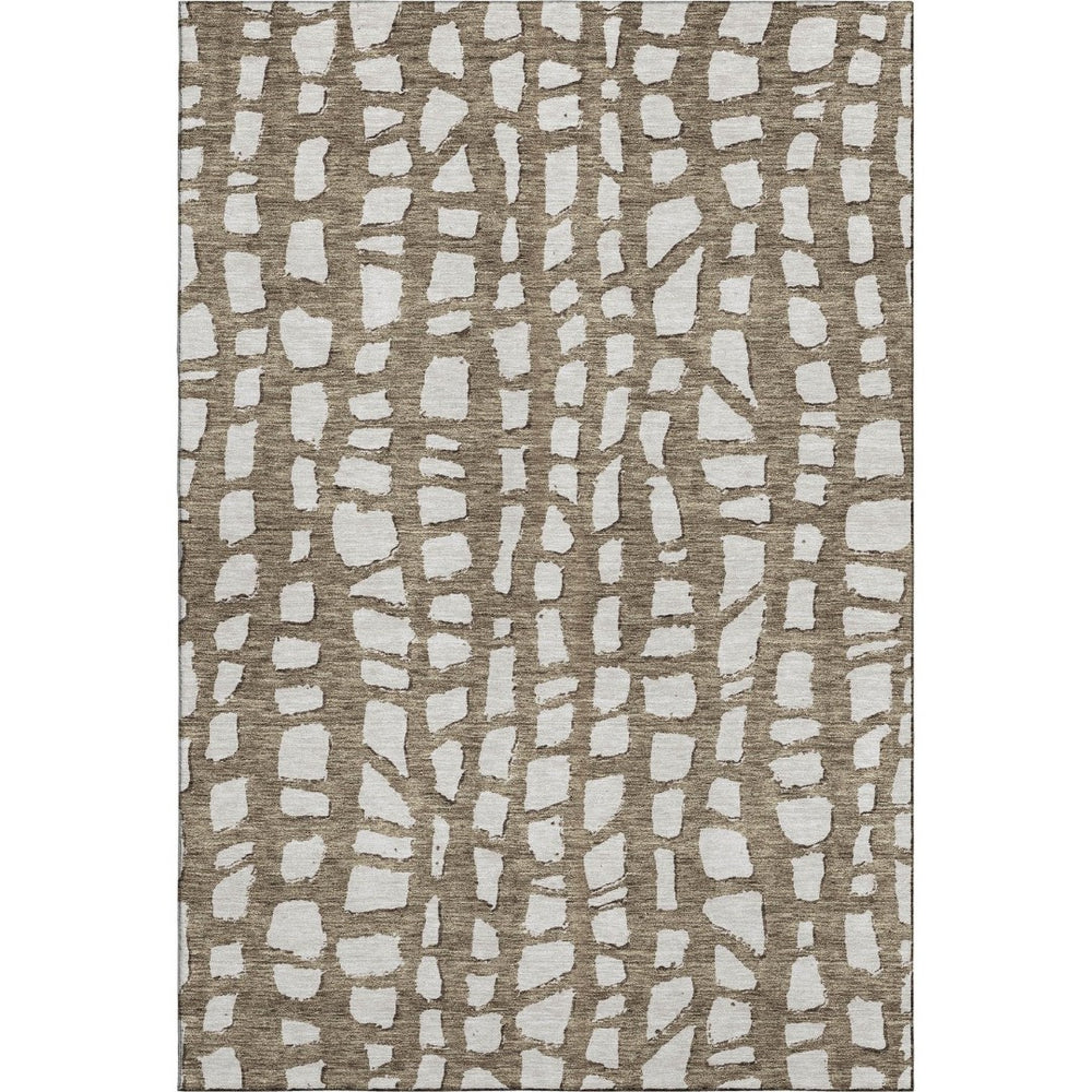 HomeRoots 9' X 12' Brown and Ivory Cobblestone Area Rug - Washable, UV Protected, Durable, Stylish Décor Essential 663352
