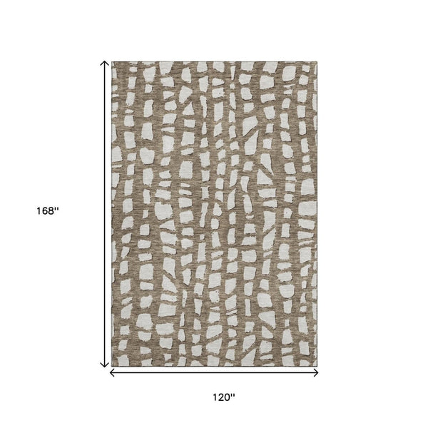 HomeRoots 10' X 14' Cobblestone Washable Area Rug in Brown & Ivory - UV Protected, Durable, Easy Care Design! 663353