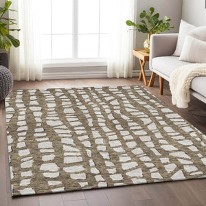 HomeRoots 10' X 14' Cobblestone Washable Area Rug in Brown & Ivory - UV Protected, Durable, Easy Care Design! 663353