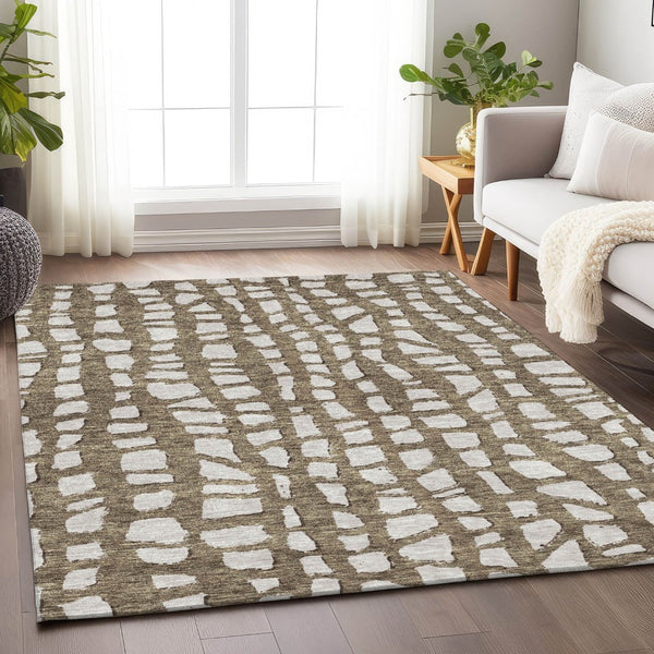 HomeRoots 10' X 14' Cobblestone Washable Area Rug in Brown & Ivory - UV Protected, Durable, Easy Care Design! 663353