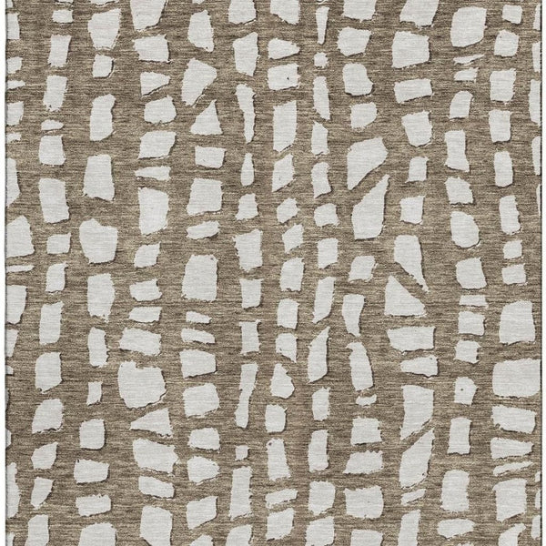 HomeRoots 10' X 14' Cobblestone Washable Area Rug in Brown & Ivory - UV Protected, Durable, Easy Care Design! 663353