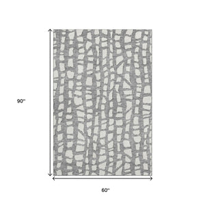 HomeRoots 5' Cobblestone Gray and Ivory Washable Area Rug - Durable, Stain-Resistant, UV Protected Design! 663355