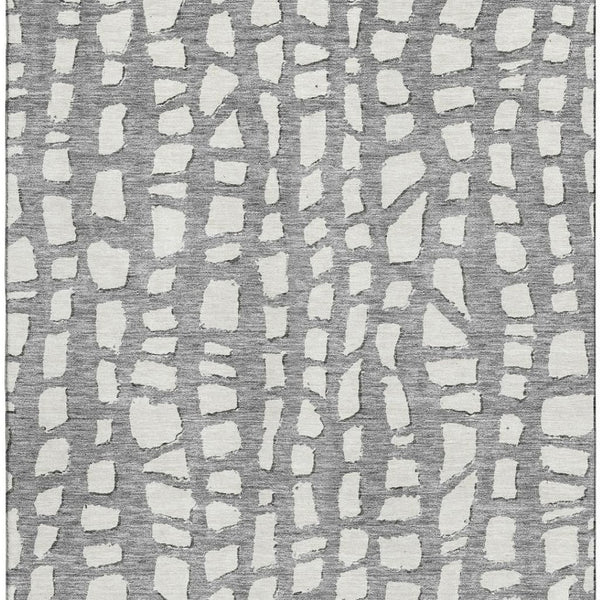 HomeRoots 5' Cobblestone Gray and Ivory Washable Area Rug - Durable, Stain-Resistant, UV Protected Design! 663355