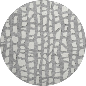 HomeRoots 8' Gray and Ivory Cobblestone Washable Round Rug - UV Protected, Stain-Resistant, Ideal for High-Traffic Areas 663356