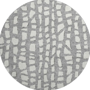 HomeRoots 8' Gray and Ivory Cobblestone Washable Round Rug - UV Protected, Stain-Resistant, Ideal for High-Traffic Areas 663356