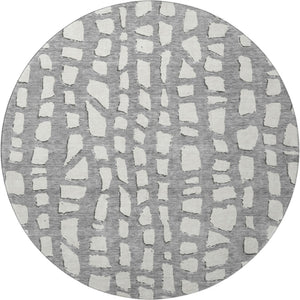 HomeRoots 8' Gray and Ivory Cobblestone Washable Round Rug - UV Protected, Stain-Resistant, Ideal for High-Traffic Areas 663356