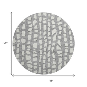 HomeRoots 8' Gray and Ivory Cobblestone Washable Round Rug - UV Protected, Stain-Resistant, Ideal for High-Traffic Areas 663356