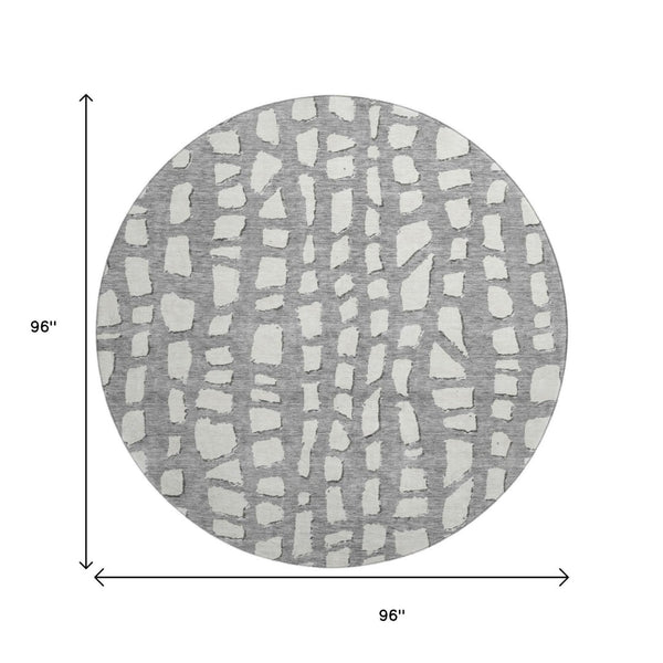 HomeRoots 8' Gray and Ivory Cobblestone Washable Round Rug - UV Protected, Stain-Resistant, Ideal for High-Traffic Areas 663356