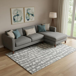 HomeRoots 8' X 10' Modern Gray and Ivory Cobblestone Washable Area Rug with Stain Resistance & UV Protection 663357