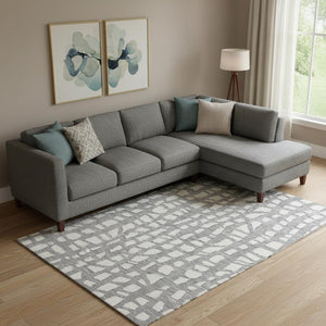 HomeRoots 9' X 12' Cobblestone Washable Area Rug - Gray & Ivory, UV Protected, Durable for Homes with Kids & Pets 663358