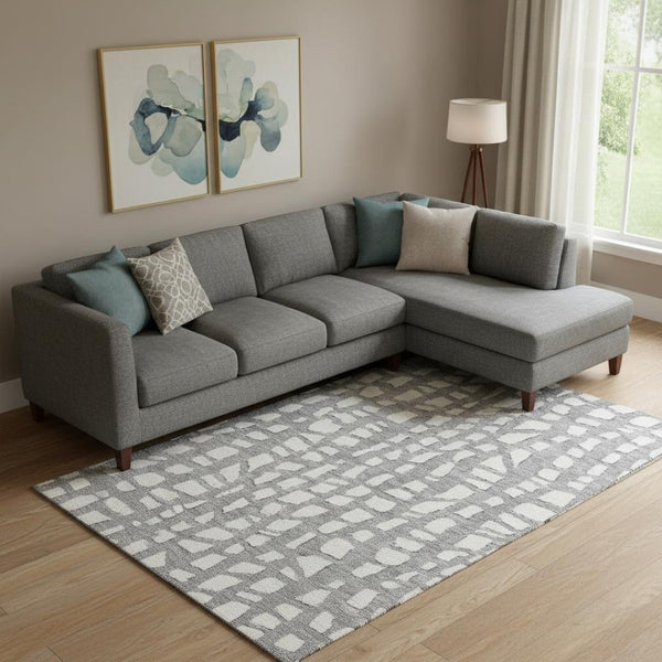 HomeRoots 9' X 12' Cobblestone Washable Area Rug - Gray & Ivory, UV Protected, Durable for Homes with Kids & Pets 663358