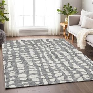 HomeRoots 9' X 12' Cobblestone Washable Area Rug - Gray & Ivory, UV Protected, Durable for Homes with Kids & Pets 663358