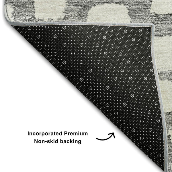 HomeRoots 9' X 12' Cobblestone Washable Area Rug - Gray & Ivory, UV Protected, Durable for Homes with Kids & Pets 663358