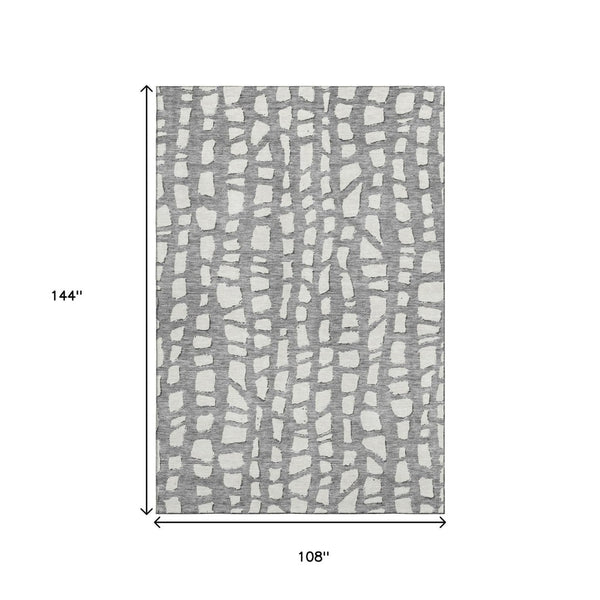 HomeRoots 9' X 12' Cobblestone Washable Area Rug - Gray & Ivory, UV Protected, Durable for Homes with Kids & Pets 663358