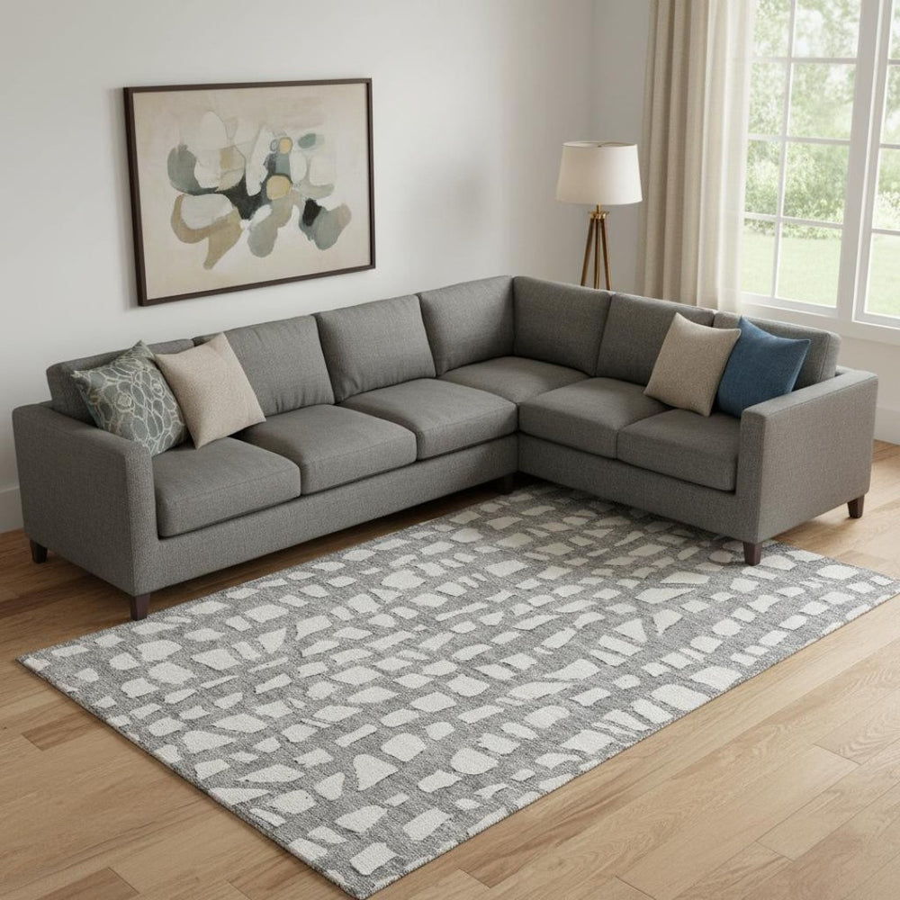 HomeRoots 10' X 14' Gray and Ivory Cobblestone Area Rug - Soft, Stain Resistant, UV Protected for Busy Homes 663359