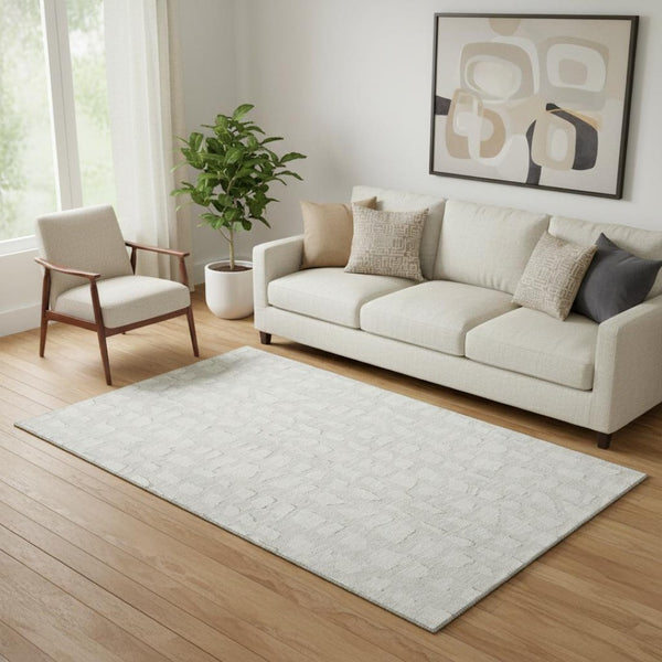 HomeRoots 5' X 8' Ivory & Beige Cobblestone Area Rug - Soft, Stain-Resistant, UV Protected for High-Traffic Spaces 663361