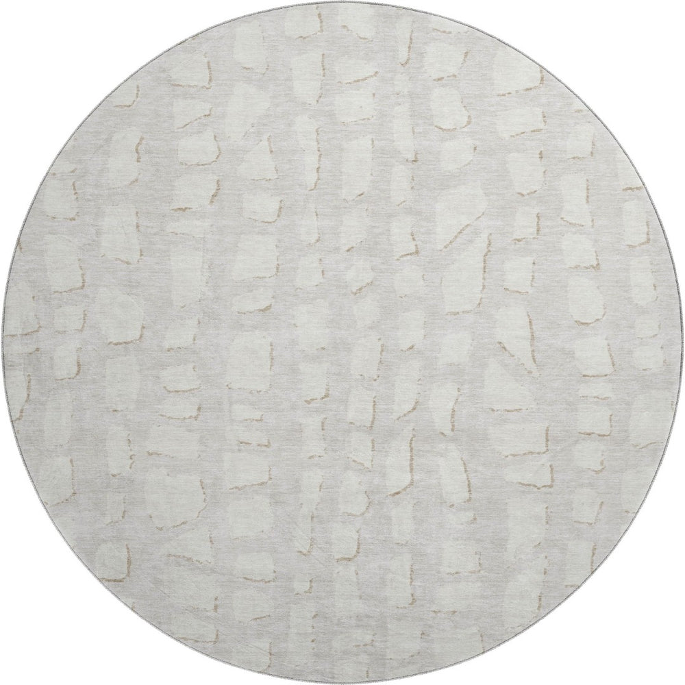 HomeRoots 8' Ivory and Beige Cobblestone Round Rug - Washable, UV-Protected, Stain-Resistant, Durable Design 663362