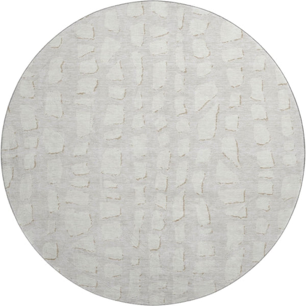HomeRoots 8' Ivory and Beige Cobblestone Round Rug - Washable, UV-Protected, Stain-Resistant, Durable Design 663362