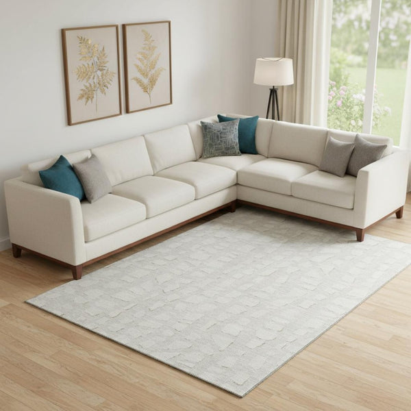 HomeRoots 10' X 14' Ivory & Beige Cobblestone Area Rug - Washable, Stain-Resistant, UV-Protected for Families 663365