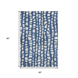 HomeRoots 5' X 8' Navy Blue & Ivory Cobblestone Washable Area Rug with UV Protection for Stylish Living Spaces 663367