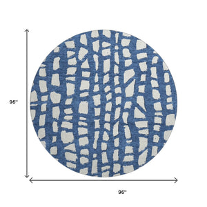 HomeRoots 8' Navy Blue & Ivory Cobblestone Washable Round Rug with UV Protection for Stylish, High-Traffic Areas 663368