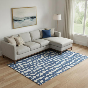 HomeRoots 8' X 10' Navy Blue & Ivory Cobblestone Area Rug - Washable, UV Protected, Kid & Pet Friendly! 663369