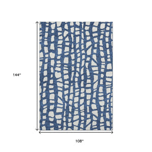 HomeRoots 9' X 12' Navy Blue & Ivory Cobblestone Rug - Washable, UV Protected, Stain Resistant for Busy Homes 663370