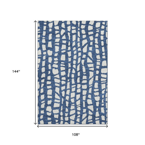 HomeRoots 9' X 12' Navy Blue & Ivory Cobblestone Rug - Washable, UV Protected, Stain Resistant for Busy Homes 663370