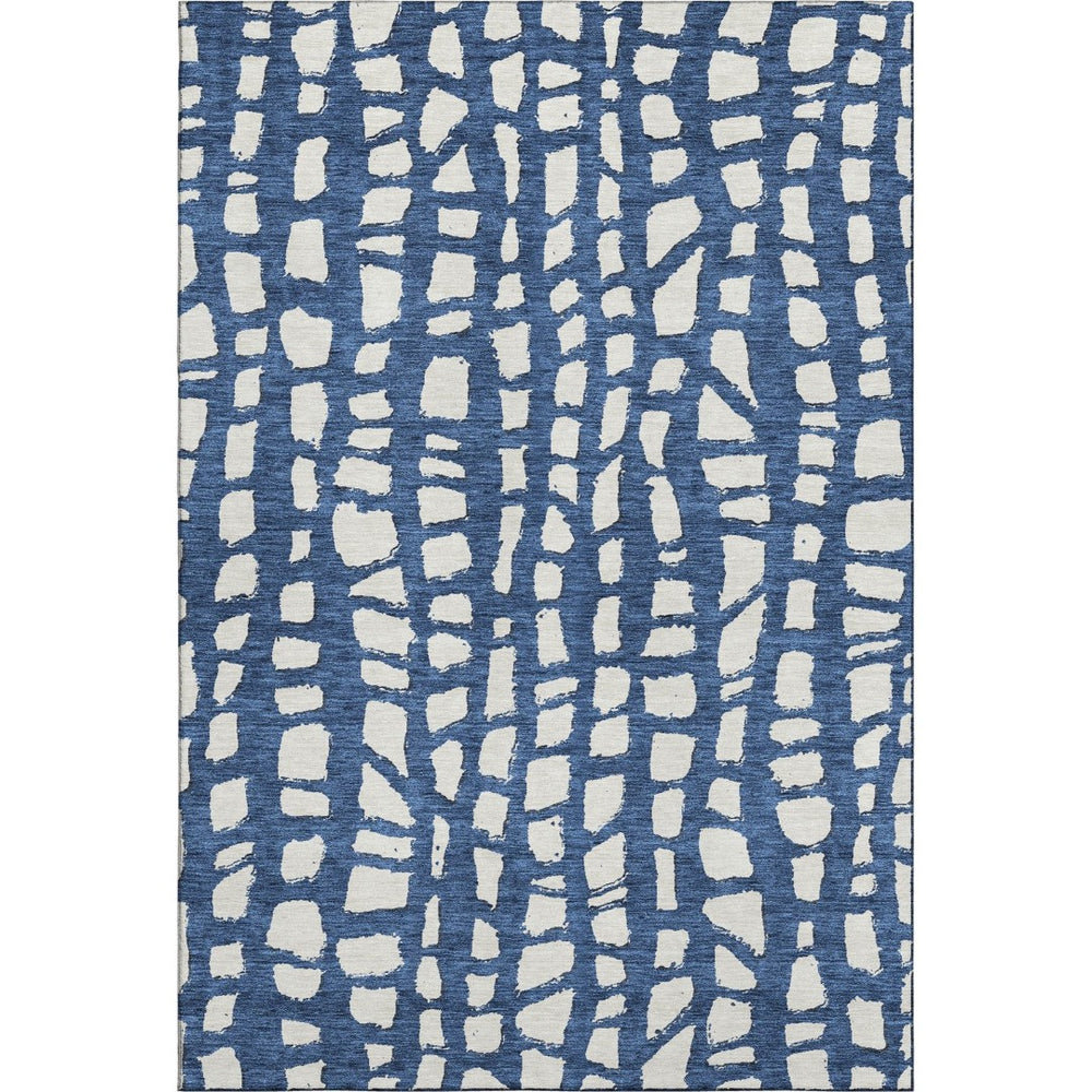 HomeRoots 9' X 12' Navy Blue & Ivory Cobblestone Rug - Washable, UV Protected, Stain Resistant for Busy Homes 663370