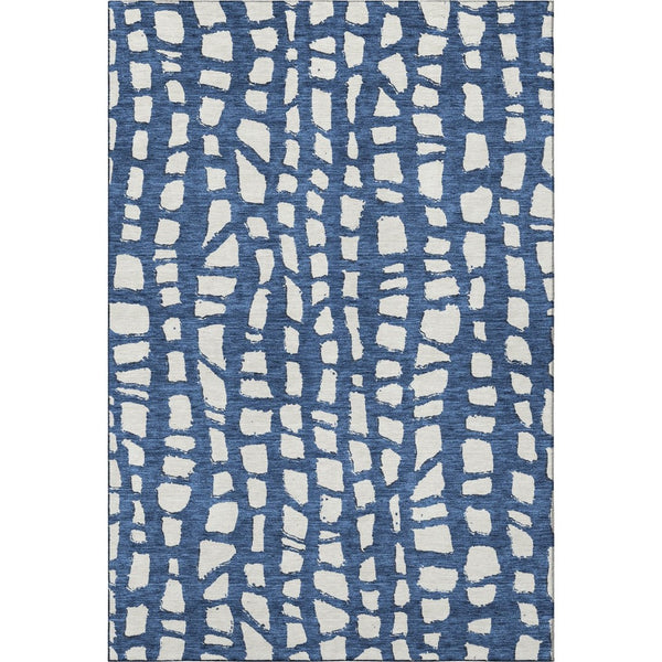 HomeRoots 9' X 12' Navy Blue & Ivory Cobblestone Rug - Washable, UV Protected, Stain Resistant for Busy Homes 663370