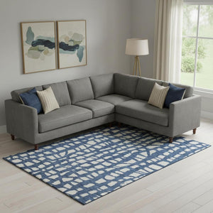 HomeRoots 10' Navy Blue & Ivory Cobblestone Area Rug - Washable, UV Protected, Stain Resistant for Busy Homes 663371