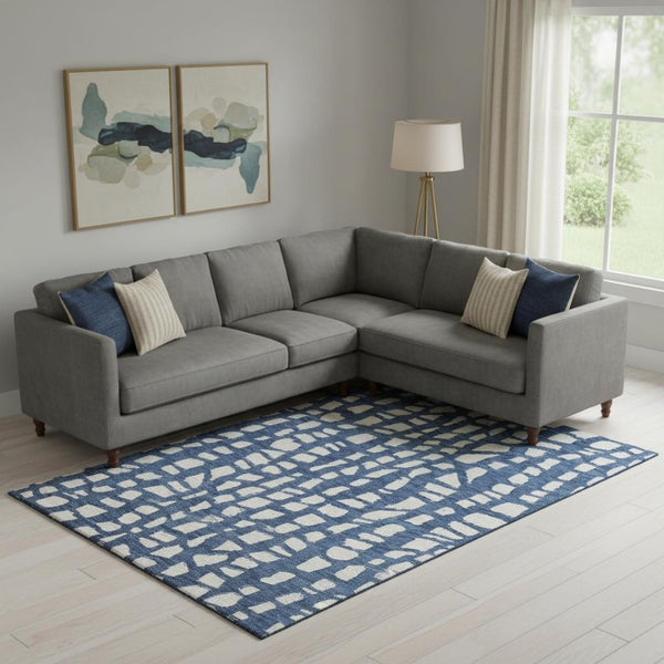 HomeRoots 10' Navy Blue & Ivory Cobblestone Area Rug - Washable, UV Protected, Stain Resistant for Busy Homes 663371