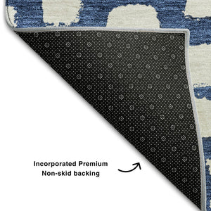 HomeRoots 10' Navy Blue & Ivory Cobblestone Area Rug - Washable, UV Protected, Stain Resistant for Busy Homes 663371