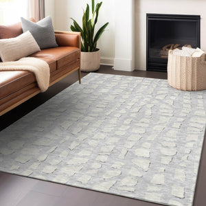 HomeRoots 5' X 8' Stylish Silver & Ivory Cobblestone Washable Area Rug with UV Protection for Modern Homes 663385