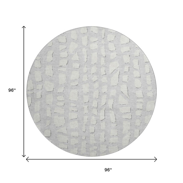 HomeRoots 8' Silver And Ivory Cobblestone Rug – Washable, UV-Protected, Soft, Durable for High-Traffic Areas 663386