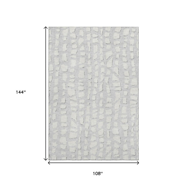 HomeRoots 9' X 12' Silver And Ivory Cobblestone Area Rug – Stylish, Washable, UV-Protected for High-Traffic Spaces 663388