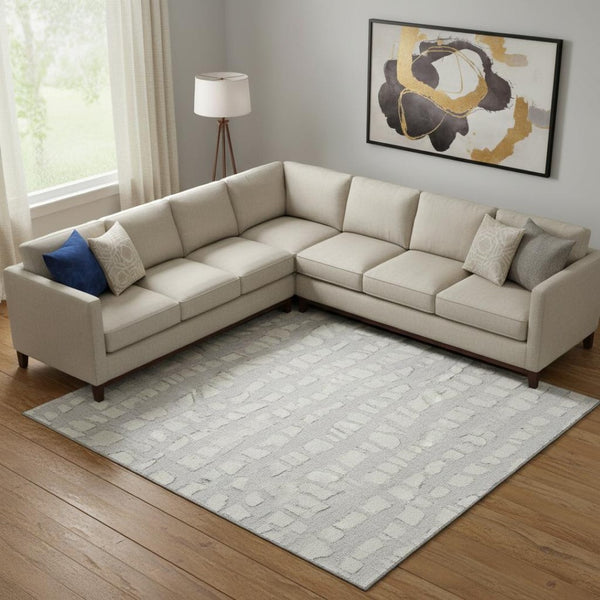 HomeRoots 9' X 12' Silver And Ivory Cobblestone Area Rug – Stylish, Washable, UV-Protected for High-Traffic Spaces 663388