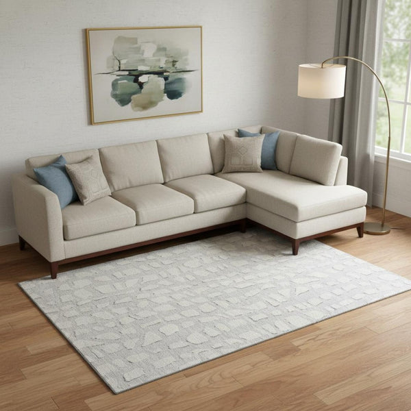 HomeRoots 9' X 12' Silver And Ivory Cobblestone Area Rug – Stylish, Washable, UV-Protected for High-Traffic Spaces 663388