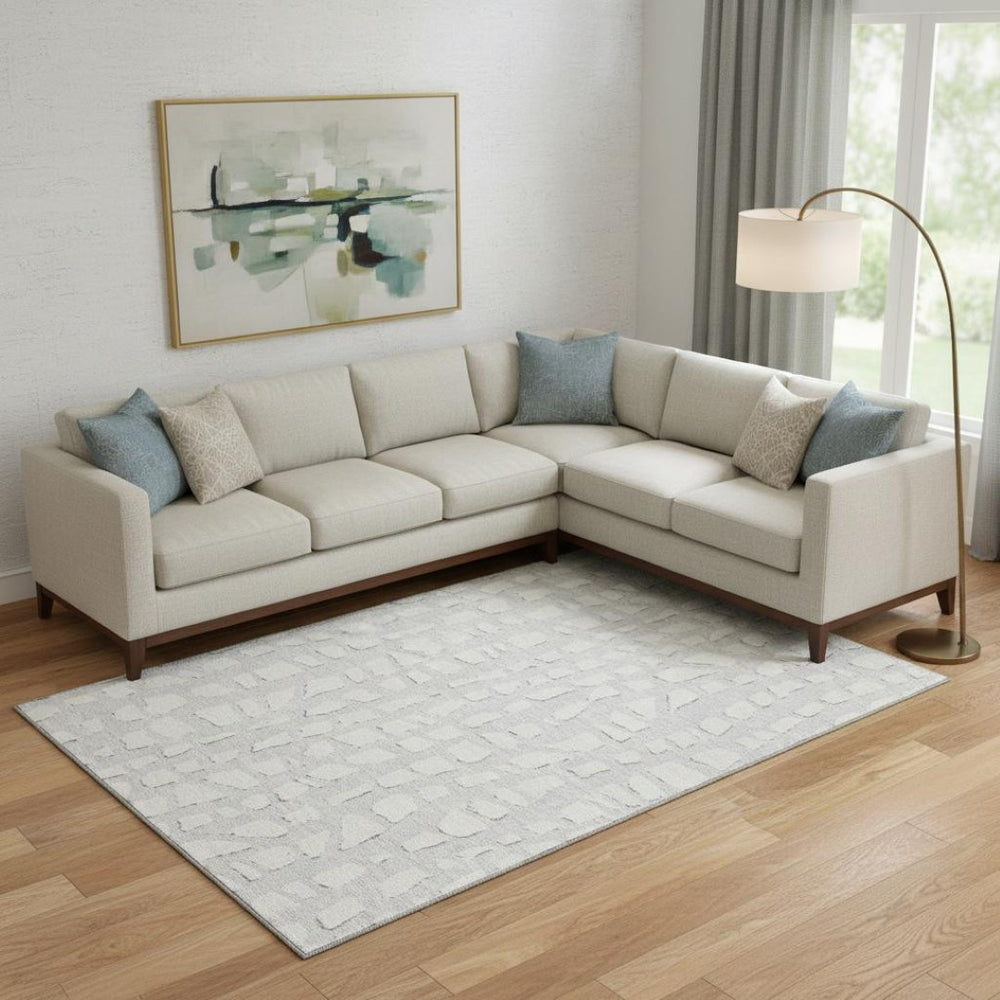 HomeRoots 10' X 14' Silver and Ivory Cobblestone Area Rug – Washable, Stain-Resistant, UV Protected Design 663389