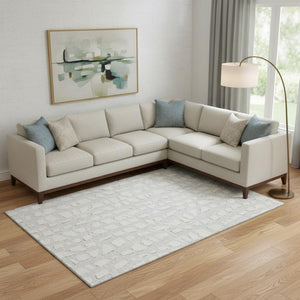 HomeRoots 10' X 14' Silver and Ivory Cobblestone Area Rug – Washable, Stain-Resistant, UV Protected Design 663389
