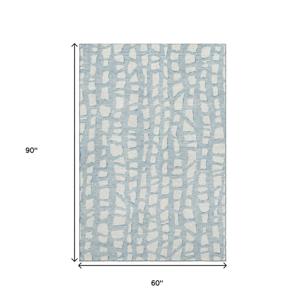 HomeRoots 5' X 8' Sky Blue Cobblestone Washable Area Rug - UV Protected, Stain Resistant & Soft for Homes 663391