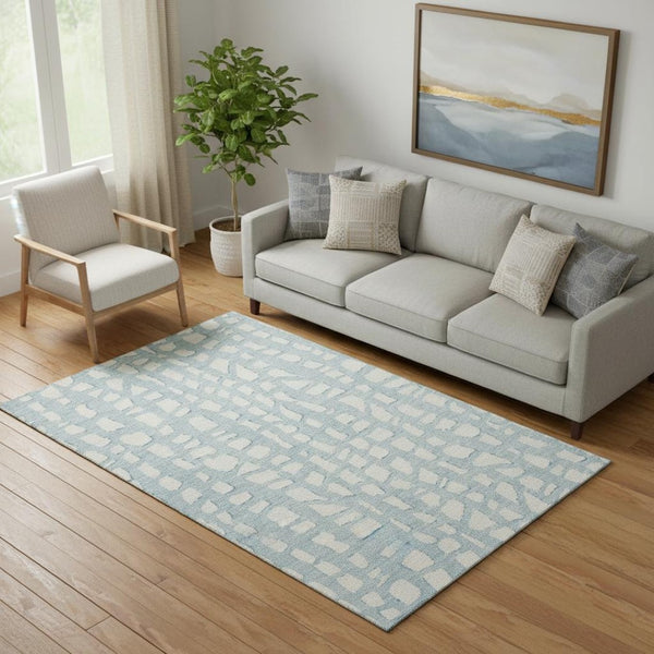 HomeRoots 5' X 8' Sky Blue Cobblestone Washable Area Rug - UV Protected, Stain Resistant & Soft for Homes 663391