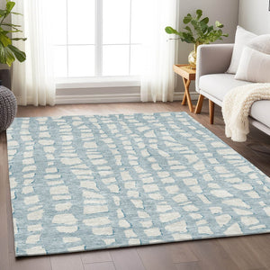 HomeRoots 5' X 8' Sky Blue Cobblestone Washable Area Rug - UV Protected, Stain Resistant & Soft for Homes 663391