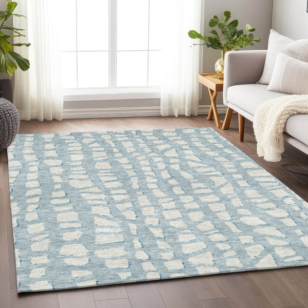 HomeRoots 5' X 8' Sky Blue Cobblestone Washable Area Rug - UV Protected, Stain Resistant & Soft for Homes 663391