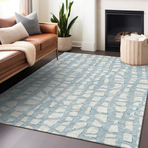 HomeRoots 5' X 8' Sky Blue Cobblestone Washable Area Rug - UV Protected, Stain Resistant & Soft for Homes 663391