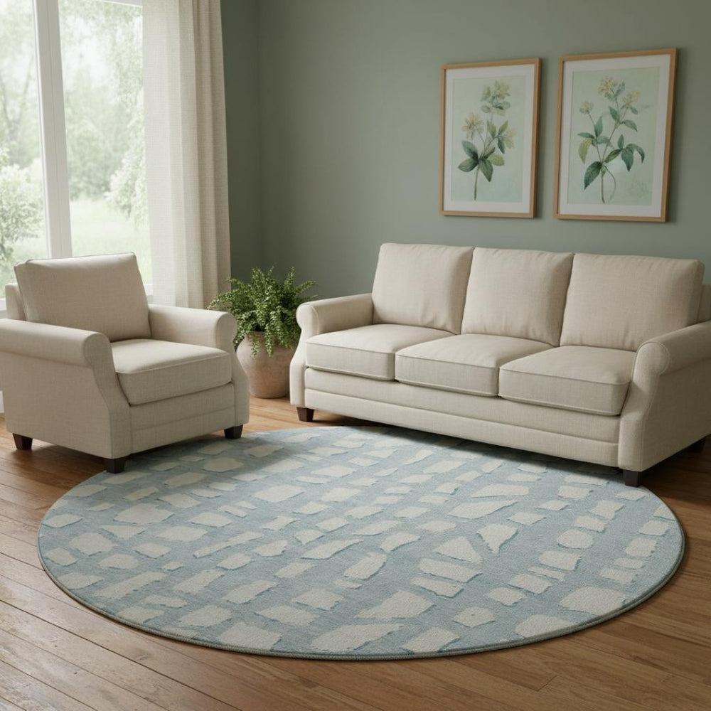 HomeRoots 8' Sky Blue Cobblestone Round Rug - Washable, UV Protected, Perfect for Busy Homes & Patios! 663392